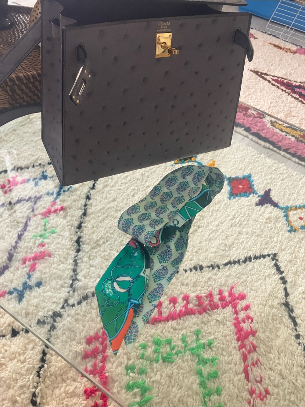 Hermes Green Multicolor Silk Twilly Scarf